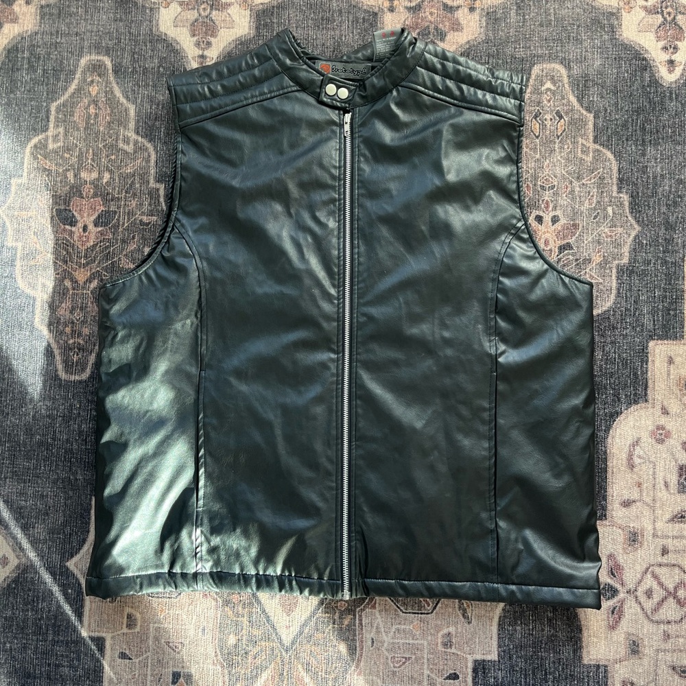 Vintage Black Faux Leather Vest w/ Back Design